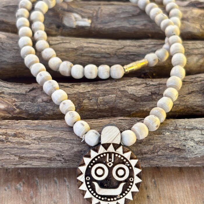Jagannath Wooden Beads Mala | Handcrafted Tulsi Style Necklace | Spiritual Pendant Mala for Men & Women